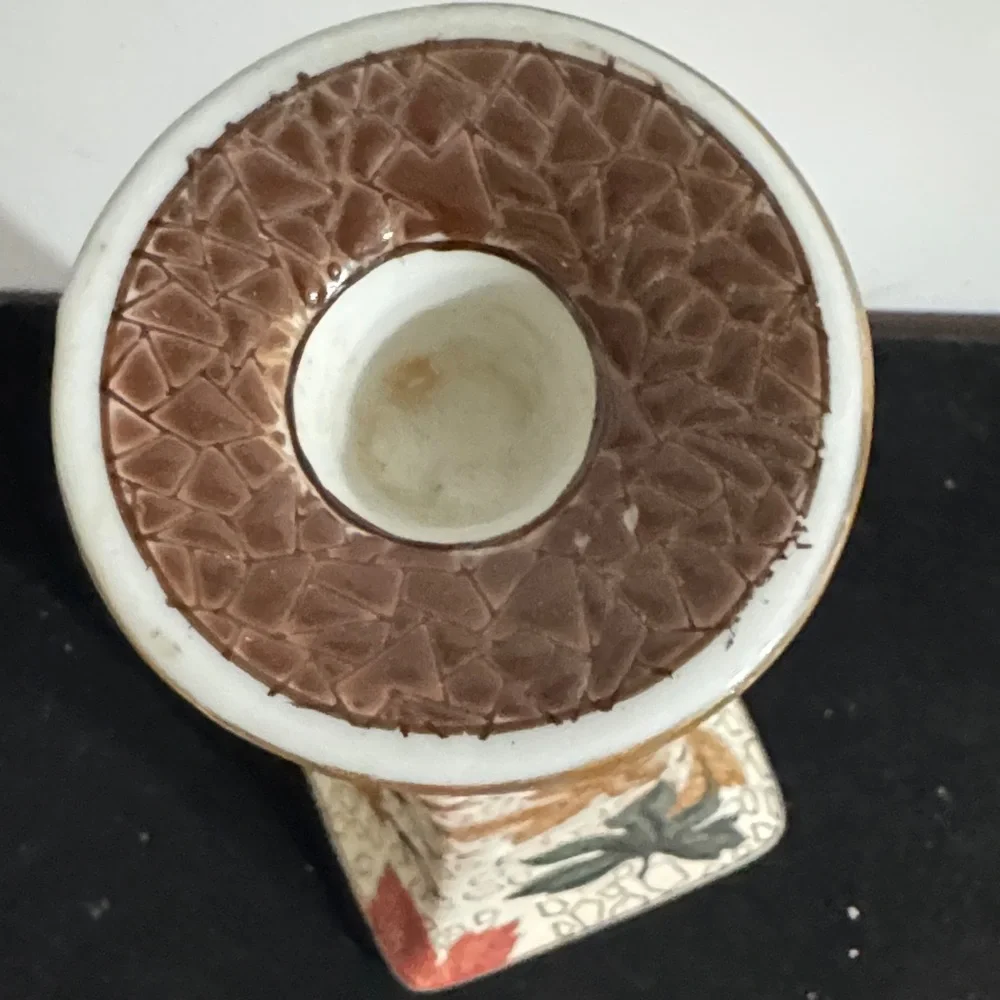 Vintage Hand Painted Fall Leaf Pattern Textured Candlestick Holder 1940